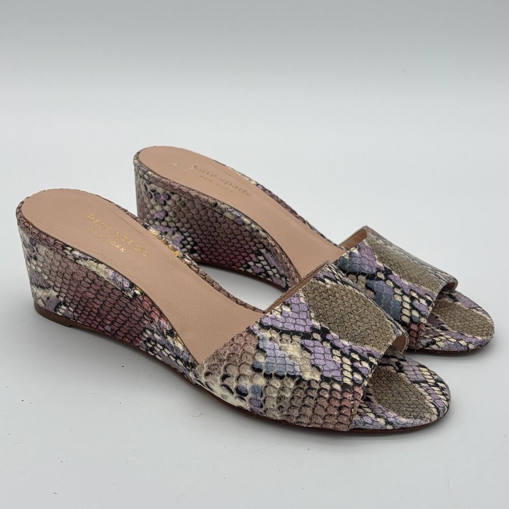 Kate Spade NY Willow Wedge Mule Snake Embossed Leather Mauve Size 7.5